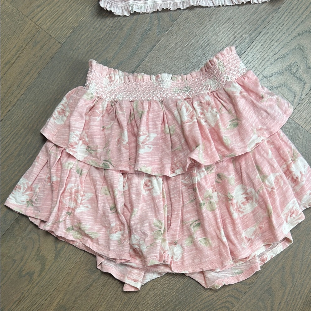 Loveshackfancy Pink Floral Ruffle Skirt